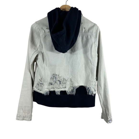 Free People Women's Denim JeanJacket Hooded Distressed Terry Lined Size S‎ - Picture 4 of 12